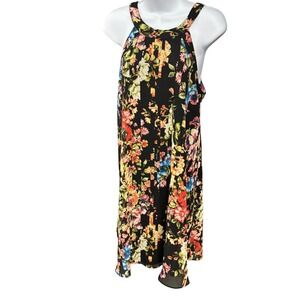 Betsey Johnson Dress Size 8 Floral Print Sleeveless Halter Midi Black